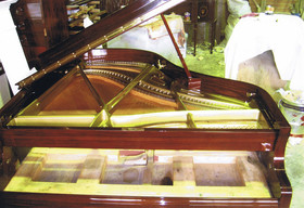 baby grand piano restored french polish with lid front