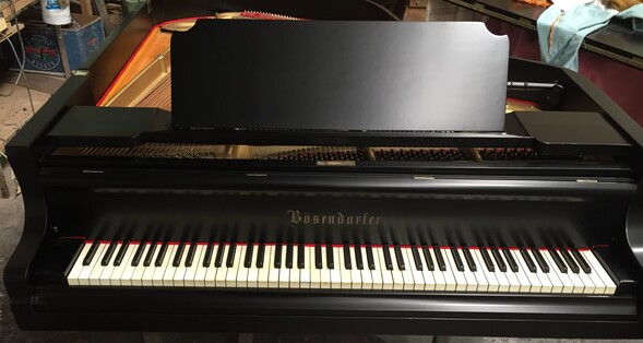 restored grand piano black french polish keys
